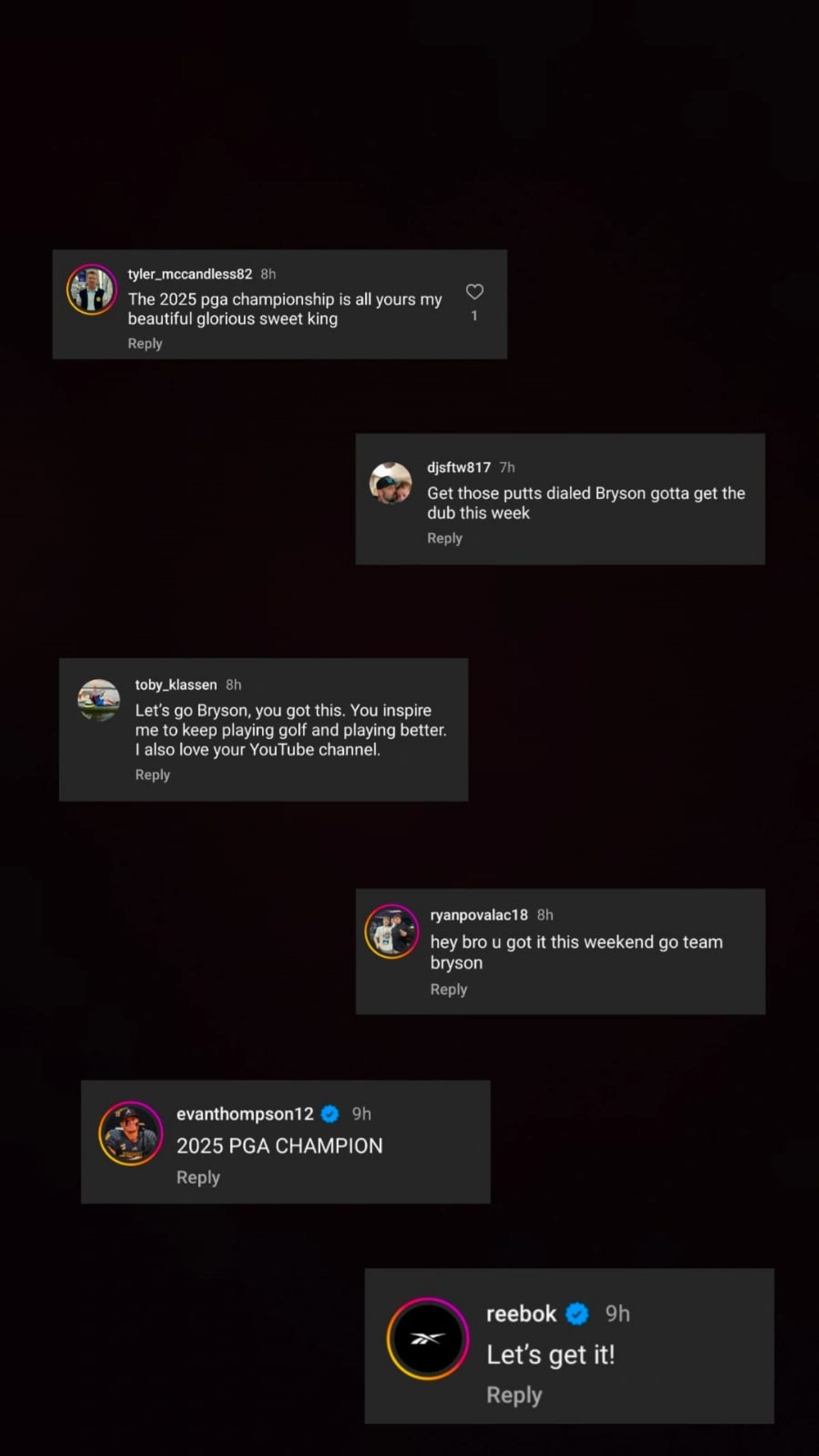 Fans react to Bryson DeChambeau's practice round session at Quail Hollow (@@brysondechambeau/IG)